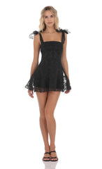 Motif Pattern A-line Dress in Black
