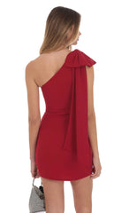 One Shoulder Bow Dress in Red