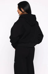 Through Thick And Thin Boxy Zip Front Hoodie Black