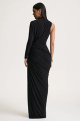 Aphra | Black High-Neck Maxi Dress With Cape-Sleeve
