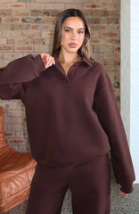 Chill Moves Oversized Henley Sweater Chocolate