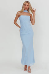 Truth Be Told Reverse Halter Maxi Dress Blue