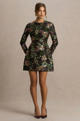 Moonlit | Winter Floral Mesh And Sequin Crew-Neck Mini Dress