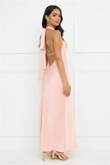 Delicate Dazzle Halter Satin Maxi Dress