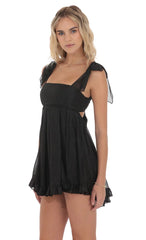 Shimmer Ruffle Babydoll Dress in Black