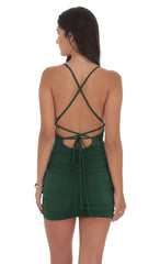 Ruched Bodycon Cross Back Dress in Green