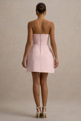 Anniston | Pink Bandeau Tailored Button Mini Dress