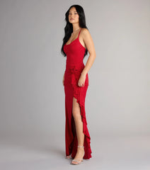 Riley Glitter Ruffle Slit Mermaid Formal Dress