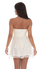Shimmer Petal Ruffle Strapless Dress in Ivory