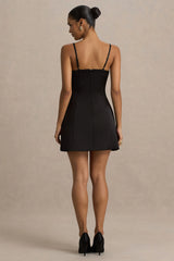Elara | Black Satin Plunge-Neck Mini Dress