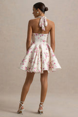 Peggy | Cream and Pink Halter-Neck Skater Mini Dress