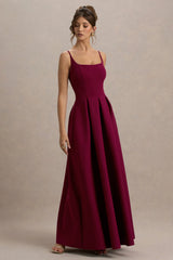 Bambina | Burgundy Scoop-Neck Pleated Maxi Dress