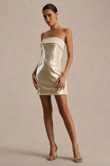 Casandra | Champagne Sequin Bandeau Mini Dress With Satin Trim