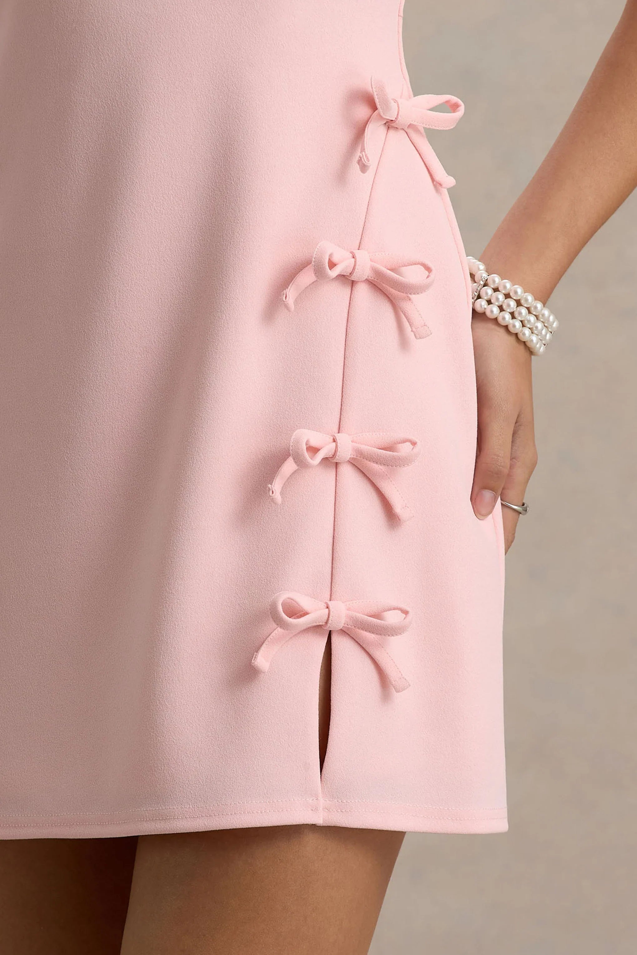 Kalina | Blush Pink Mini Dress With Bow Detail