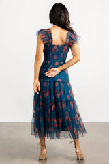 Clementine Tulle Midi Dress | Persian Blue + Rust
