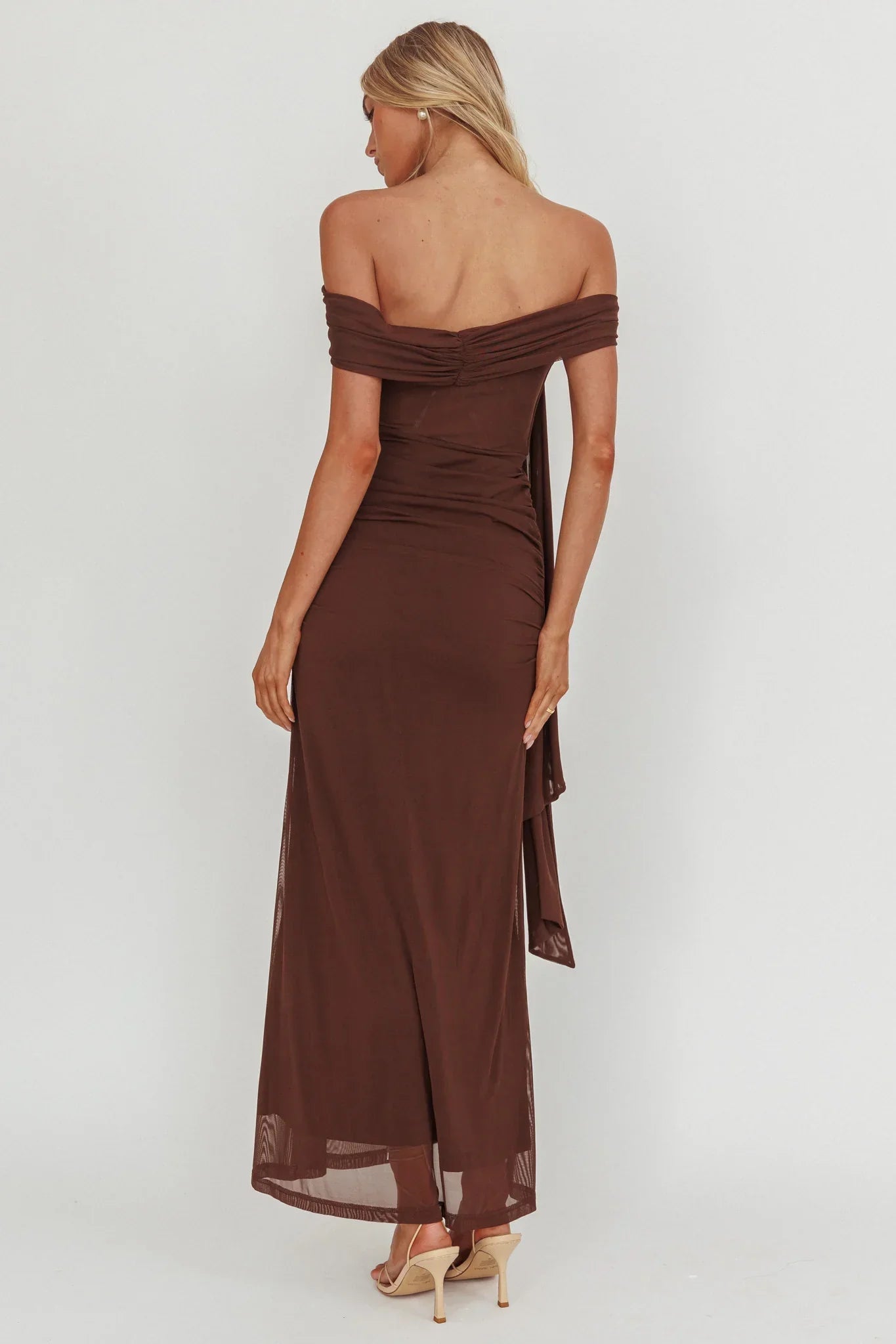 Silver Moon Tied Off-Shoulder Maxi Dress Chocolate