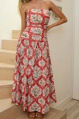 Common Ground Drop Waist Strapless Maxi Dress Floral Cream