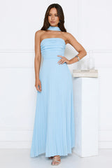 Sugar Babe Strapless Pleated Maxi Dress Blue