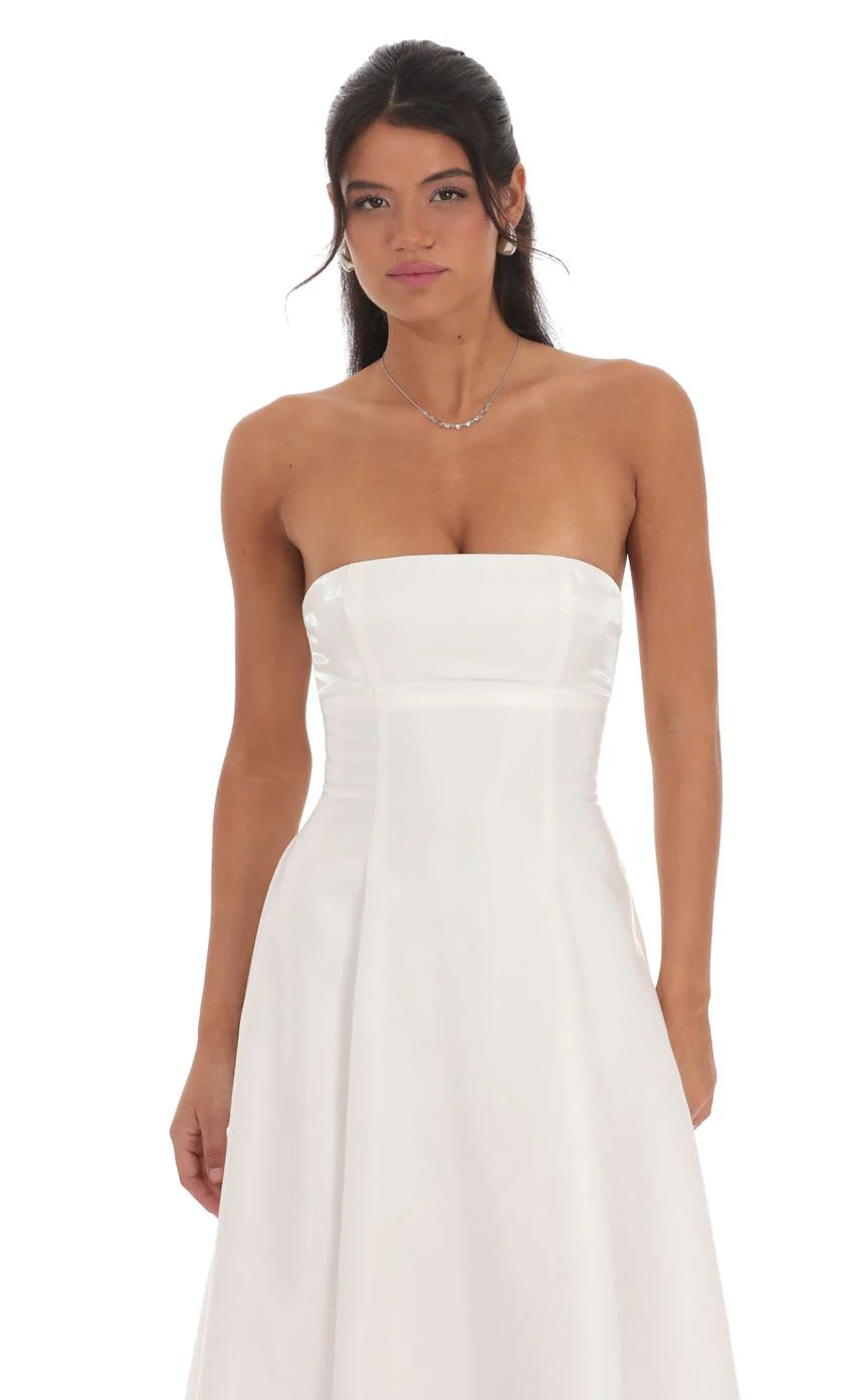 Sheen Empire Waist Midi Dress in Ivory