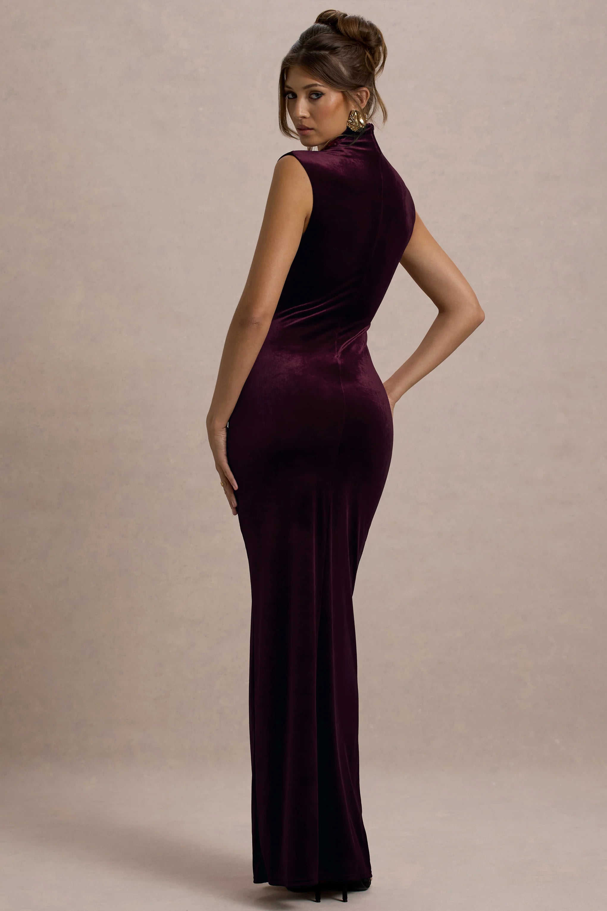 Abilene | Port Velvet High-Neck Split Maxi Dress