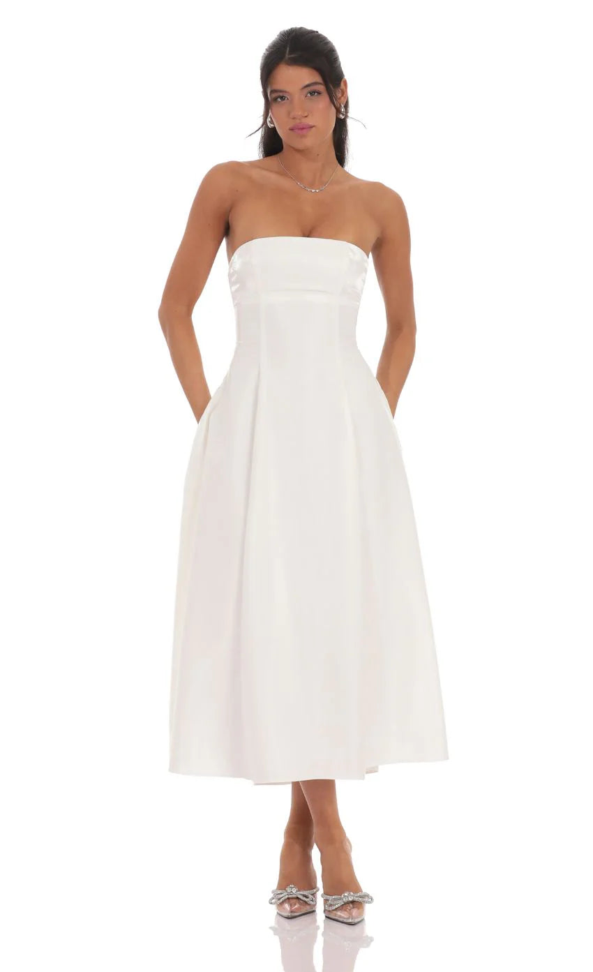 Sheen Empire Waist Midi Dress in Ivory