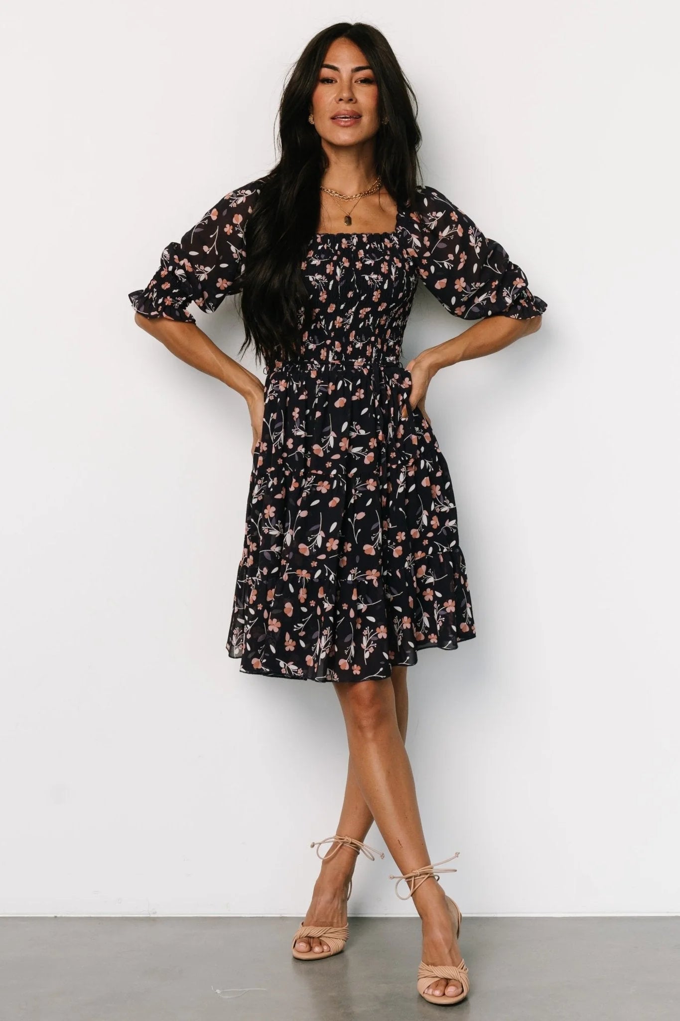 Azlyn Smocked Short Dress | Navy + Pink Floral