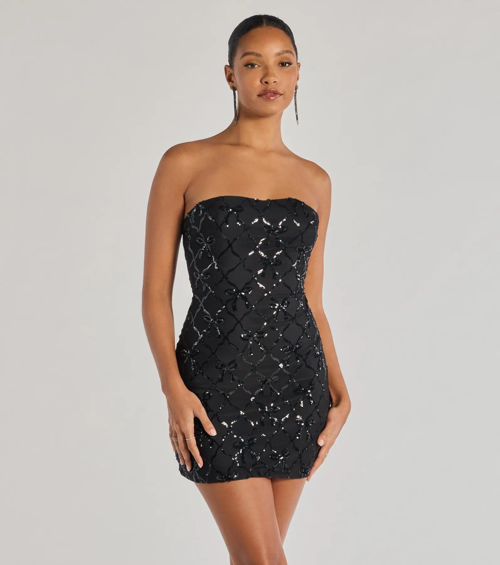 Cutest Style Sequin Bow Strapless Lace-Up Mini Dress