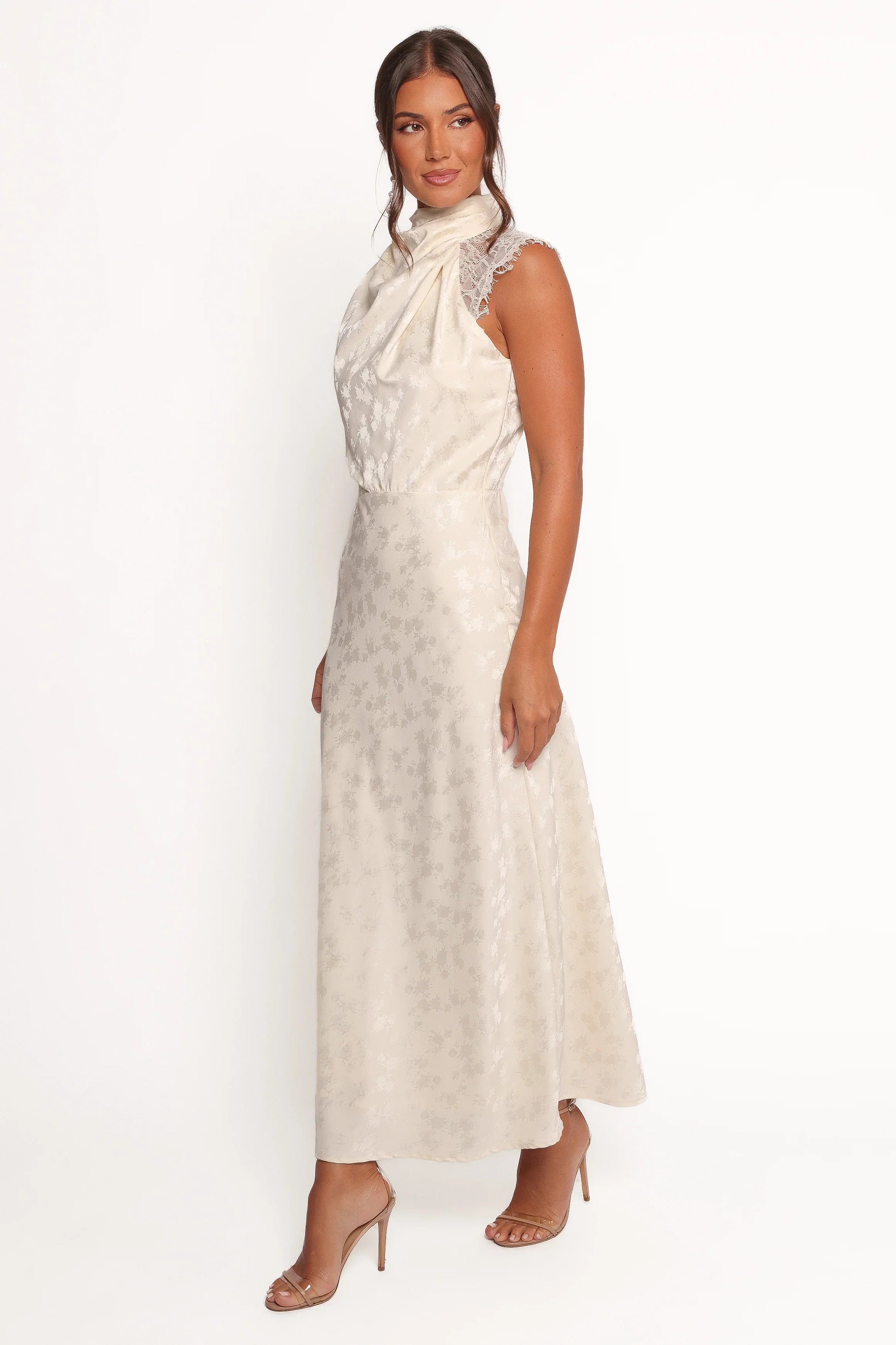 Anabelle Halter Neck Lace Maxi Dress - White