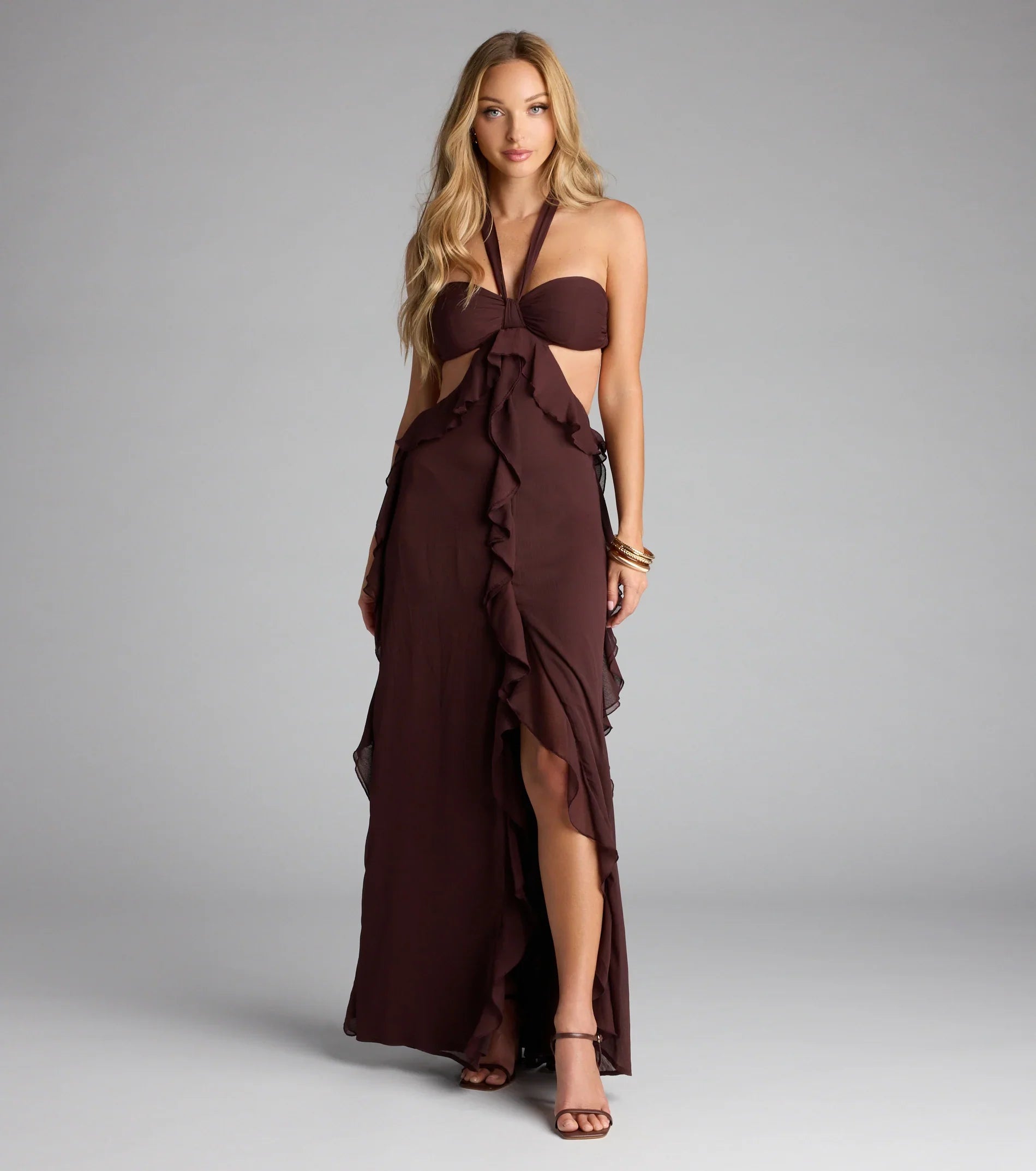 Ruffle and Ready Chiffon Halter Maxi Dress