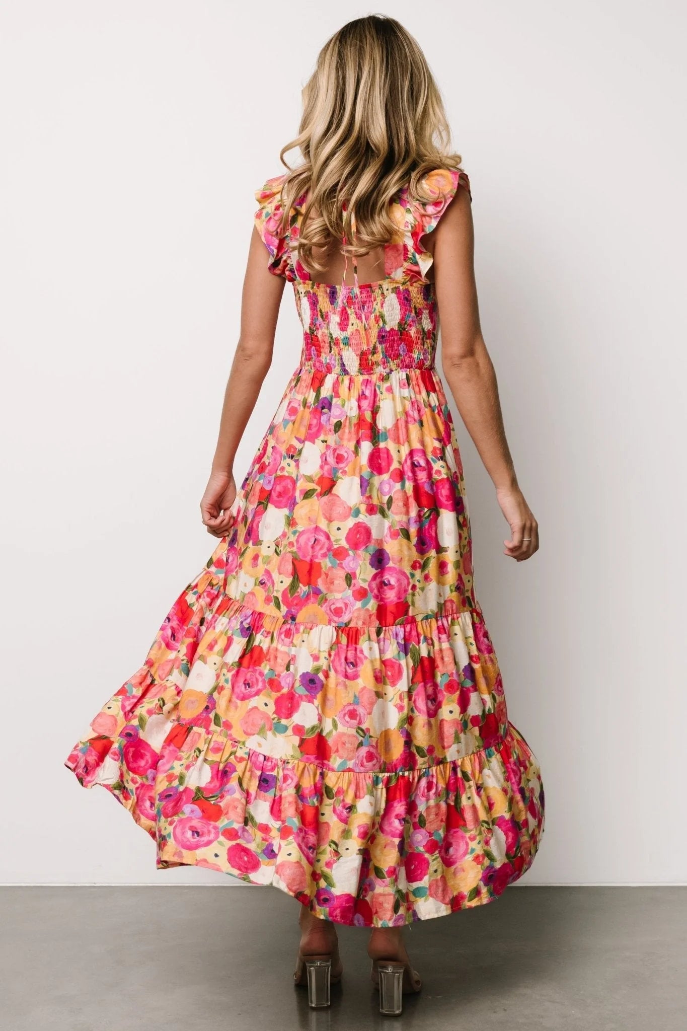 Ayla Tiered Maxi Dress | Pink Multi Floral