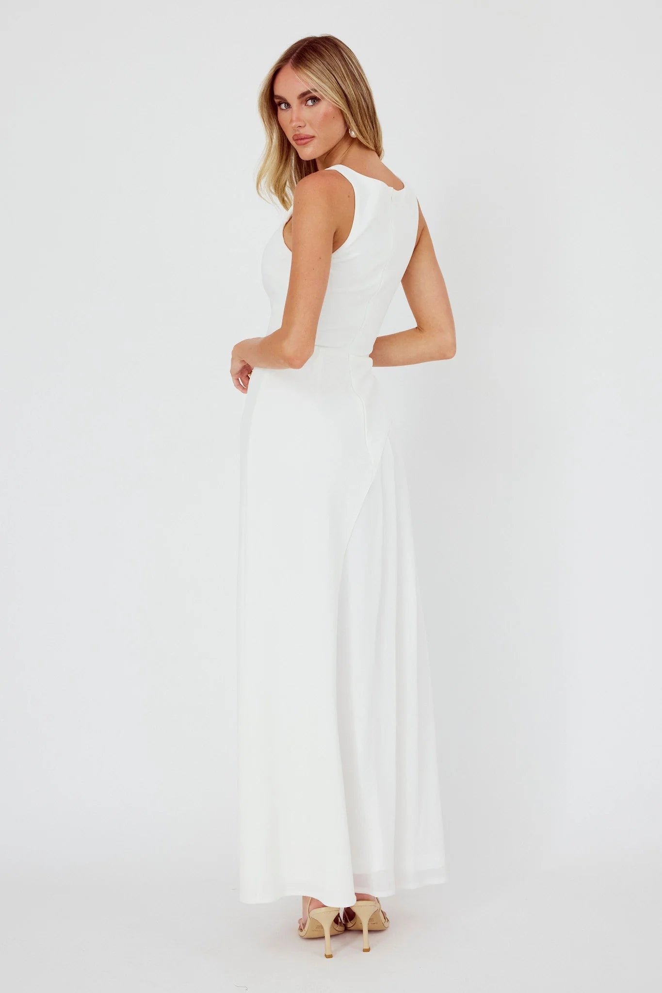 Ibis Pleat Detail Maxi Dress Off White
