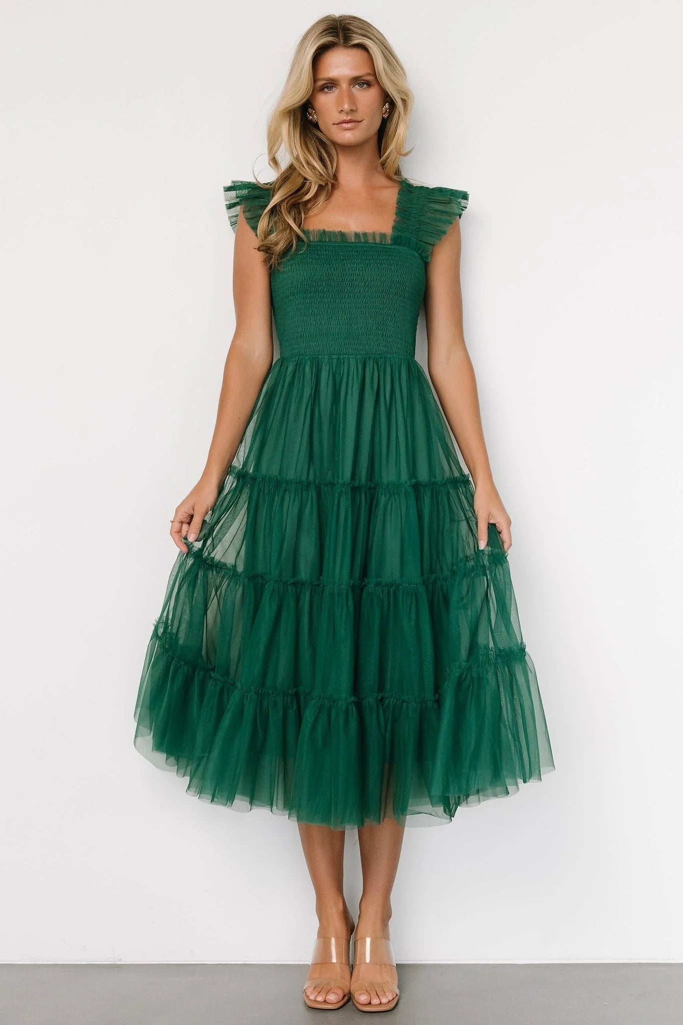 Emma Smocked Tulle Dress | Emerald