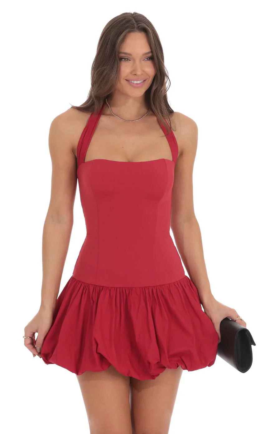 Halter Bubble Dress in Red