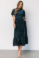 Callen Smocked Velvet Dress | Deep Blue