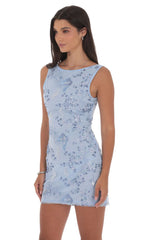High Neck Floral Bodycon Dress in Light Blue