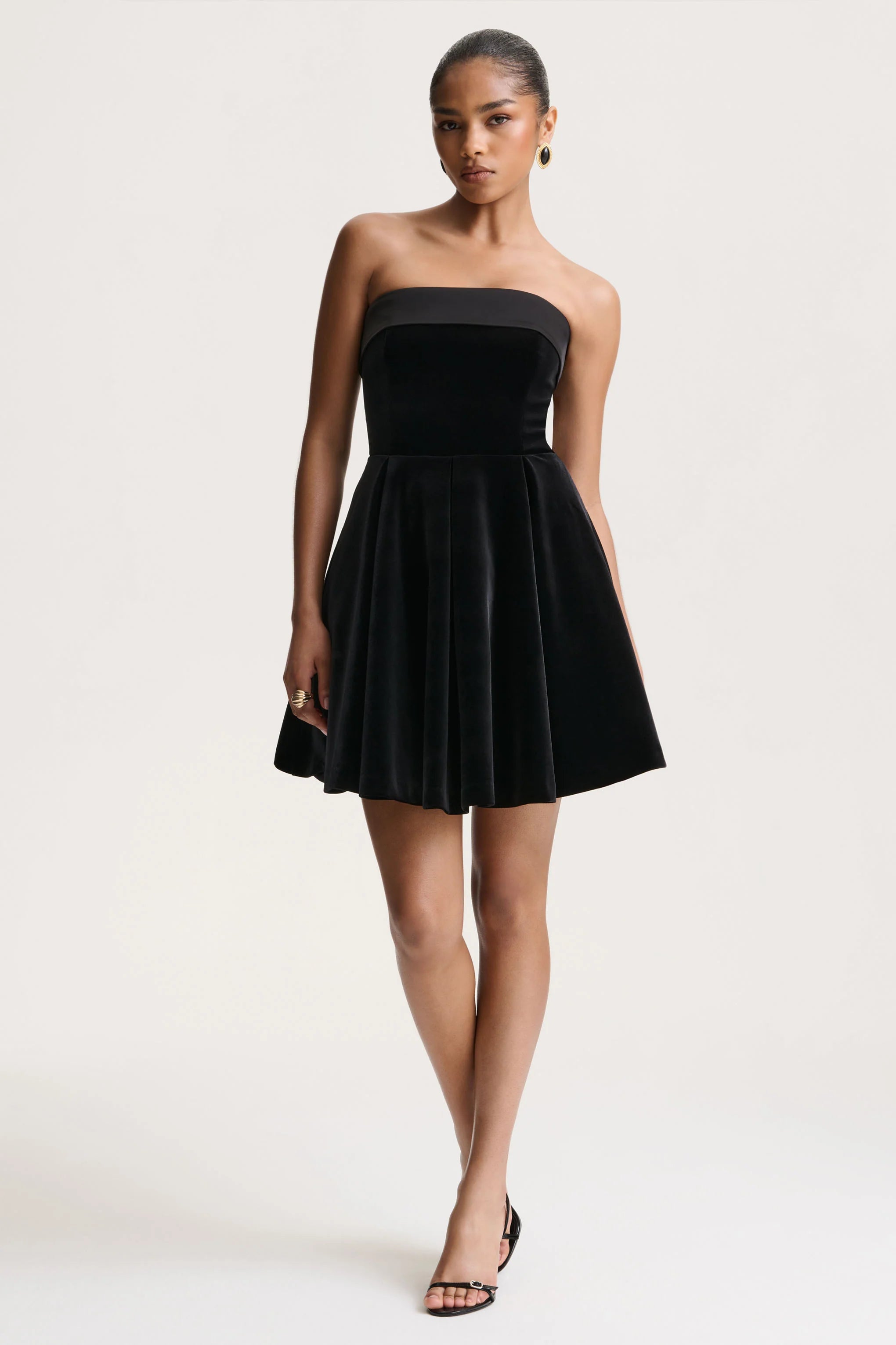Mina | Black Velvet And Satin Bandeau Skater Mini Dress