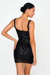 Kaden Sequin Embellished Mini Dress Black
