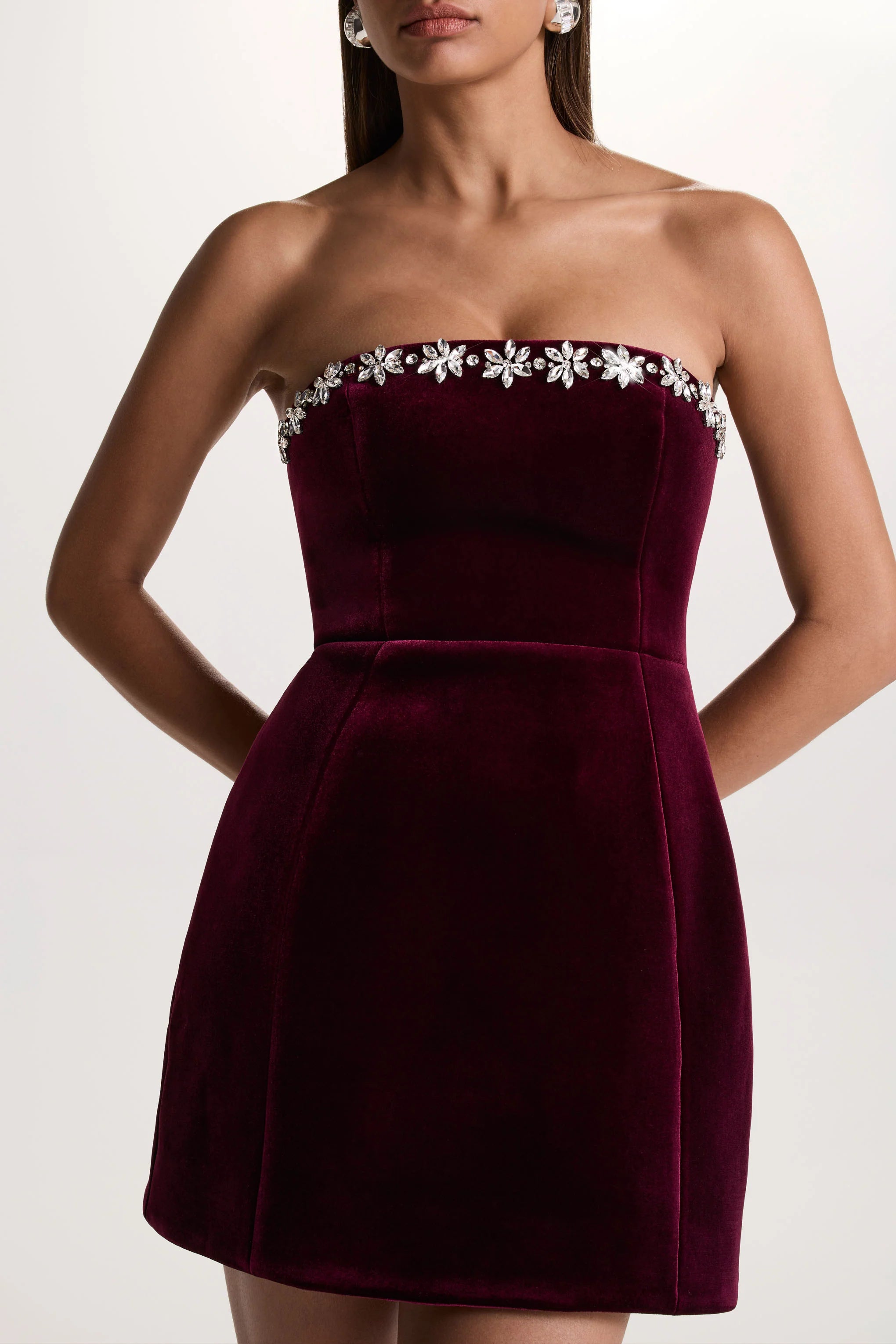 Naia | Port Velvet Embellished Bandeau Mini Dress
