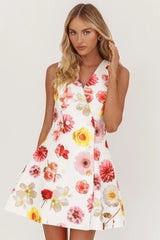 Austria Sleeveless Double Breasted Mini Dress Floral