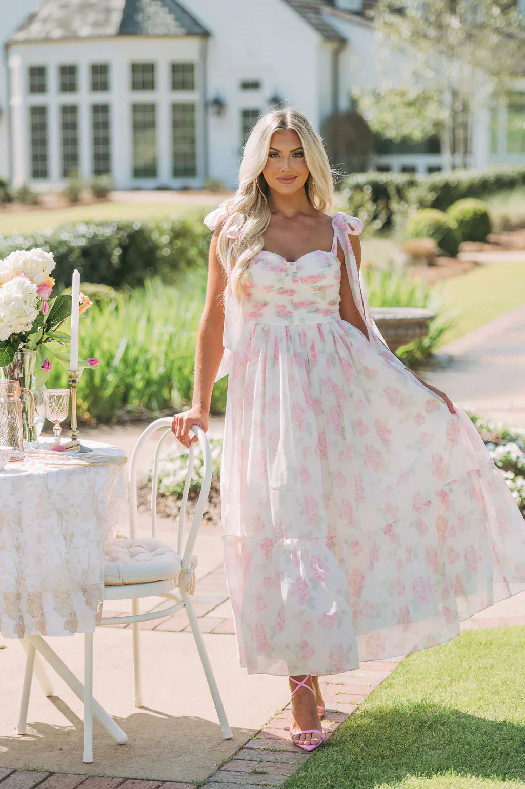 Rosie Shoulder Tie Midi DressPink