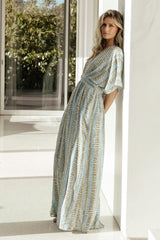 Mylis Kimono Dress | Blue + Green Print