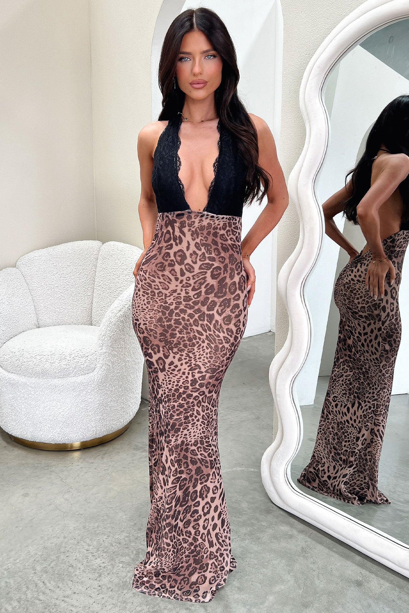 Whittaker Lace Bust Maxi Dress - Leopard