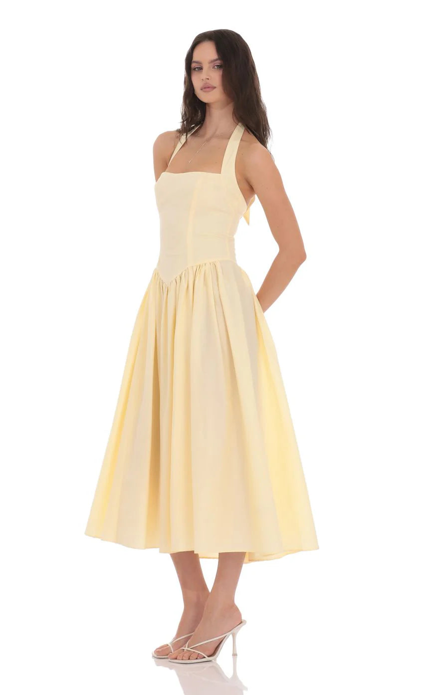 Halter Midi Dress in Yellow