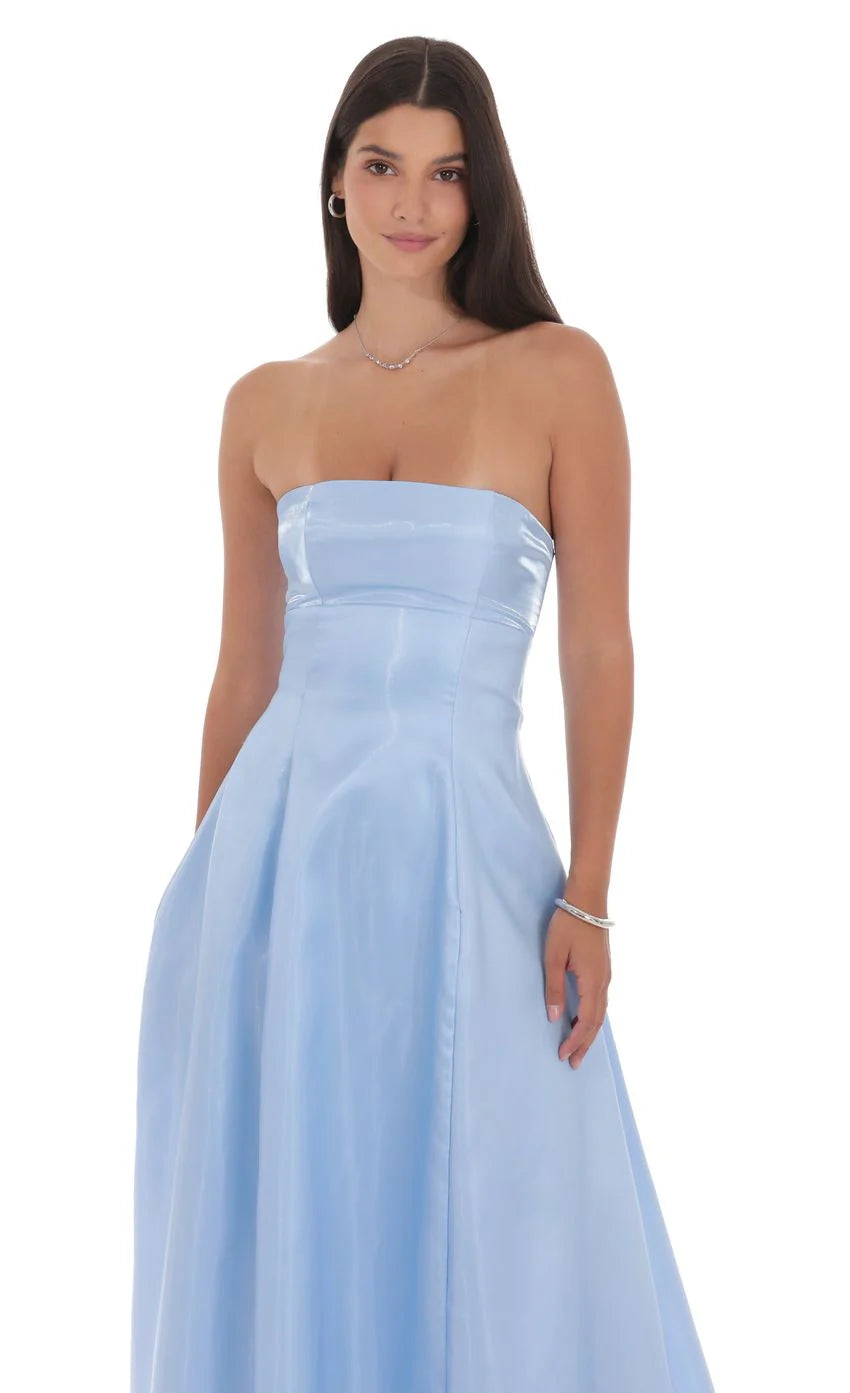 Sheen Empire Waist Maxi Dress in Blue