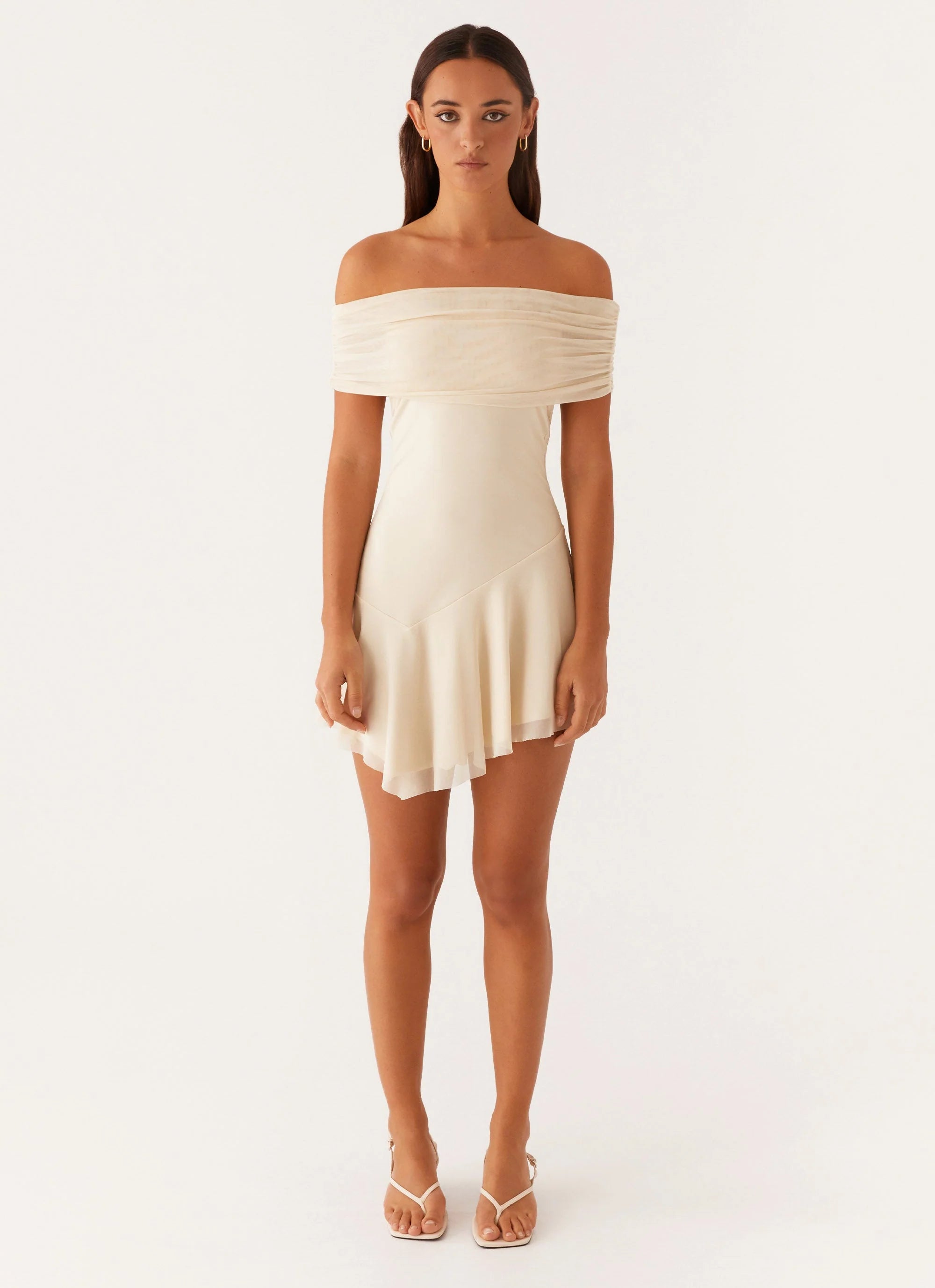 Finola Off Shoulder Mini Dress - Pastel Yellow
