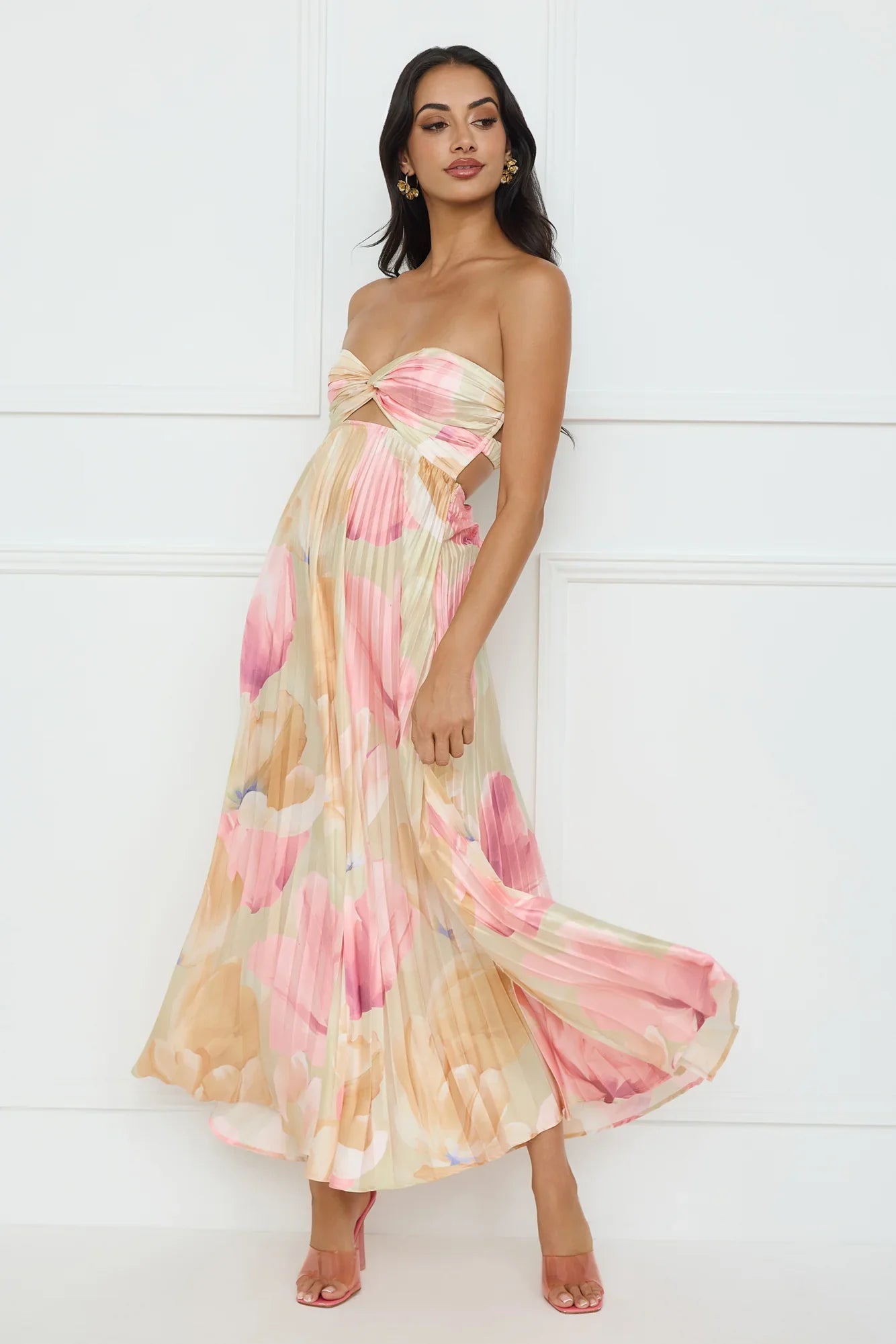 Sea Goddess Strapless Satin Maxi Dress