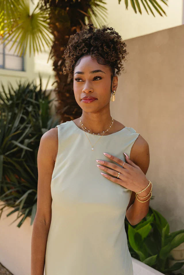 Ella Sage Green Satin Cowl Mini Dress