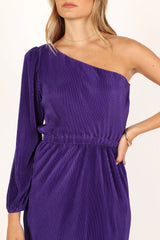 Pontee One Shoulder Pleated Midi Dress - Purple
