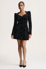 Friya | Black Velvet Sweetheart-Neck Tailored Mini Dress