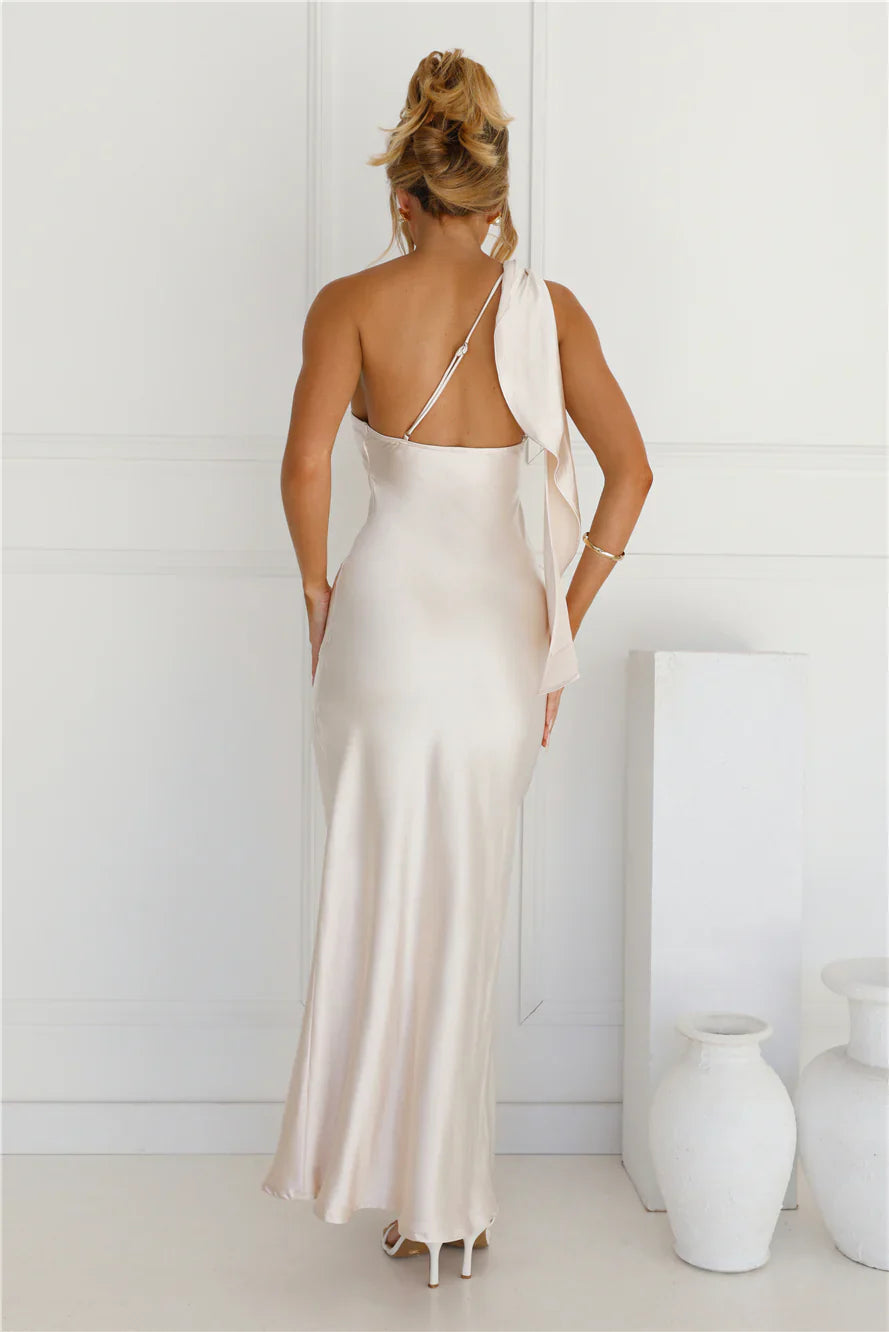 Romantic Tales Satin One Shoulder Maxi Dress